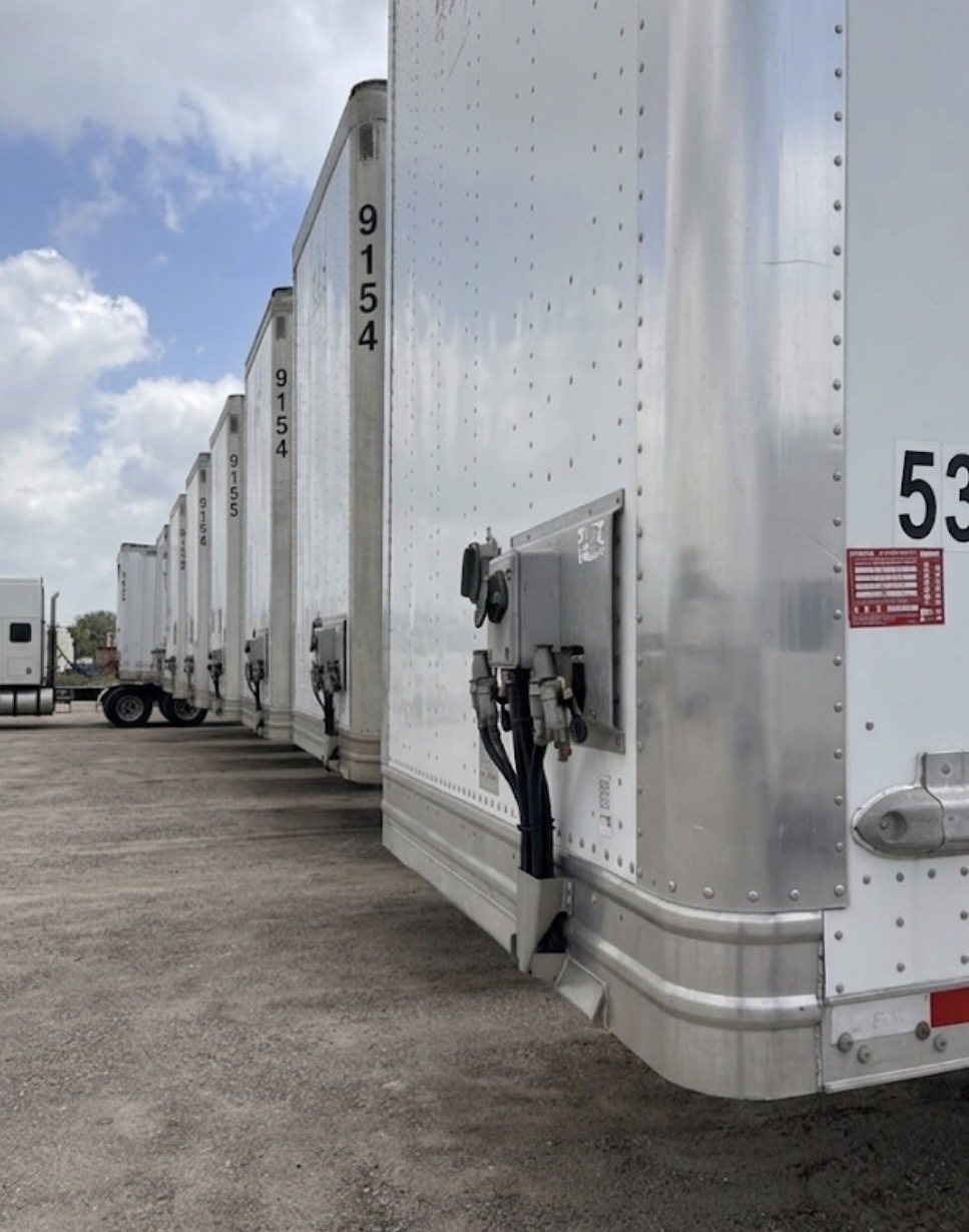 Row of Edwards Transport Services 53-foot dry van trailers